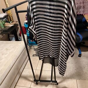 Black and White Striped Sheer Bathing Suit Cover Up